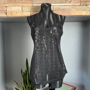 Staccato Y2K Party Going Out Racerback Tank Top Sheer Goth Grunge Indie Black L